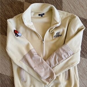 Malbon 100 Thieves Cream Fleece Jacket with Embroidered Patch